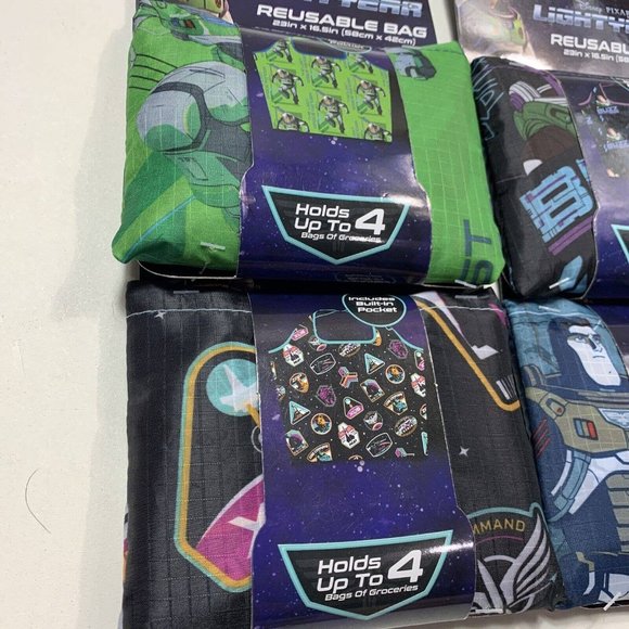 Disney Pixar BUZZ LIGHTYEAR Reusable Grocery Bags LOT of 4 Easy Fold Up - Picture 2 of 10